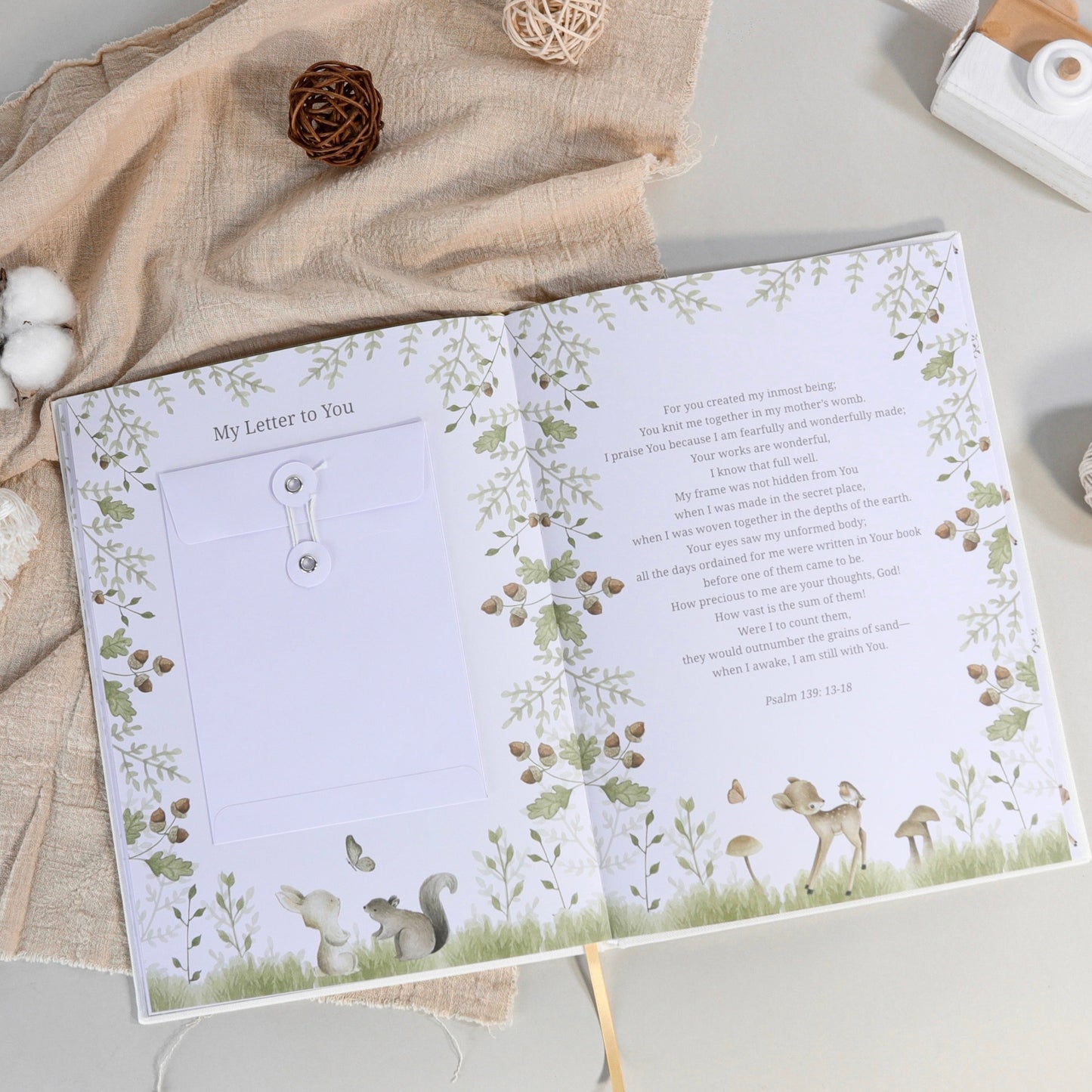 The Story of You: Fearfully and Wonderfully Made (Forest Friends) - Linen Baby Keepsake Book with Storage Box