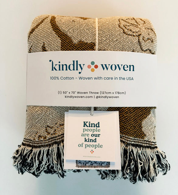Golden Brown Grid Jacquard Woven Throw Blanket, Reversible Cotton Throw, Made in USA | Greer Acorn