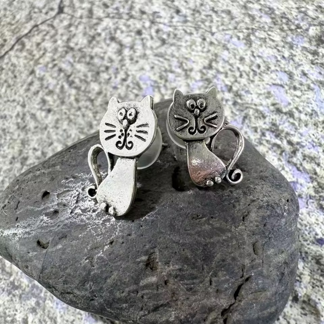 Quirky Cat Rustic Metal Earrings