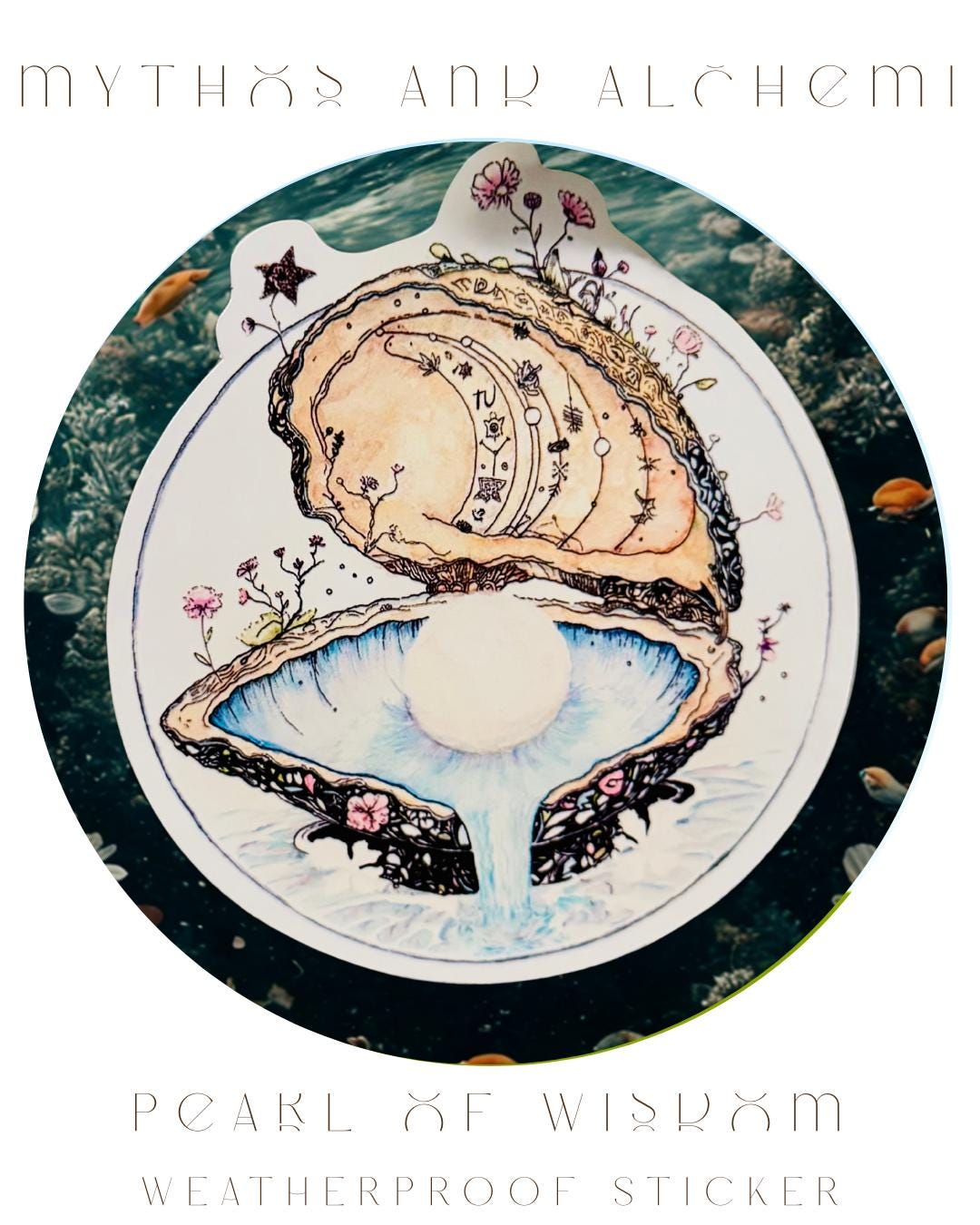 Pearl of Wisdom - Oyster Shell Sticker – 4" Waterproof Vinyl Decal