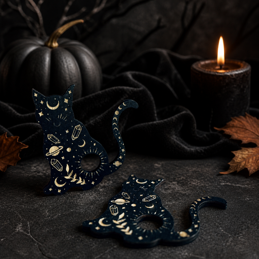 Black Cat Mini Crystal Sphere Stand, Witchy Crystal Holder, Mystical Cat Decor, Crystal Display Stand