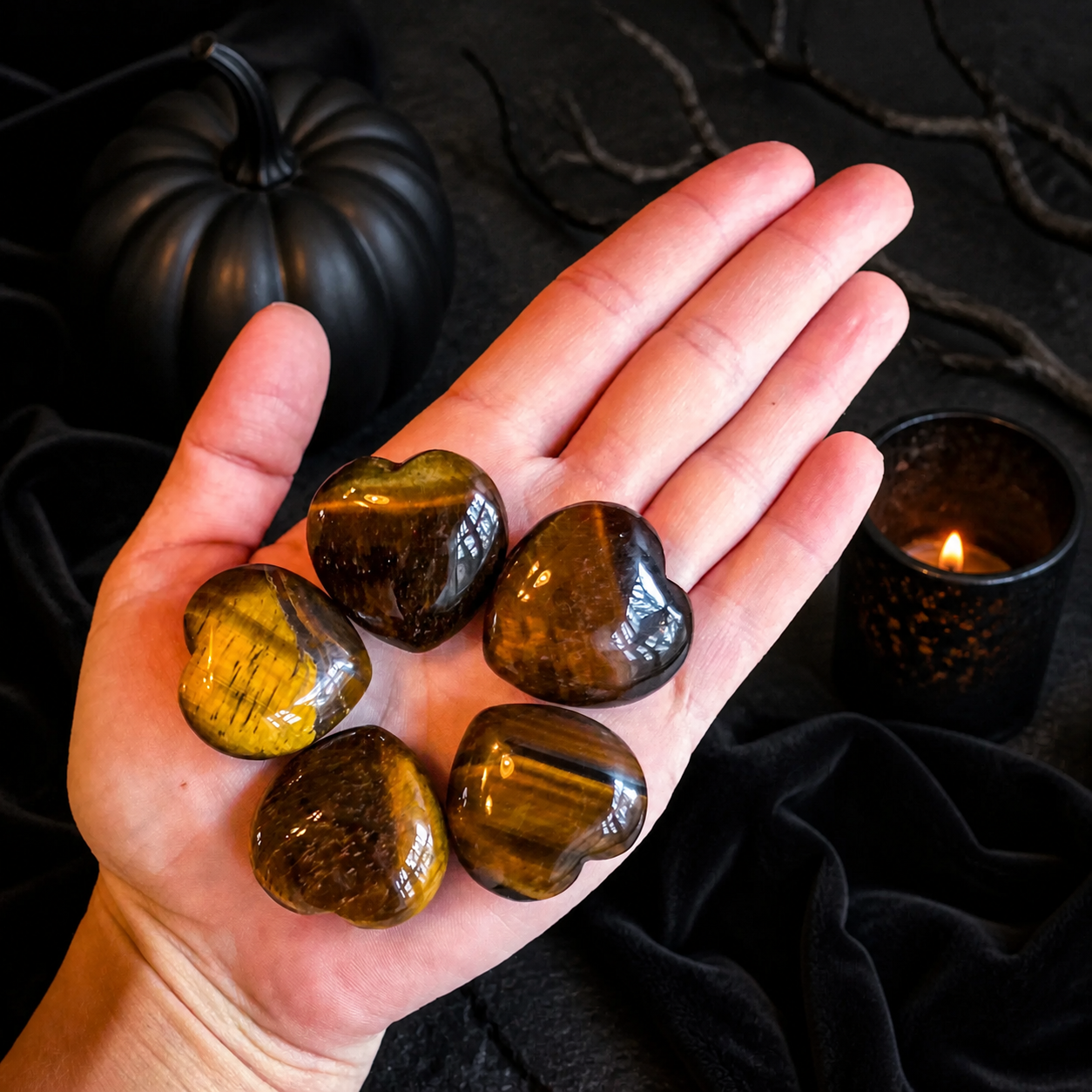 3cm Gold Tigers Eye Crystal Hearts