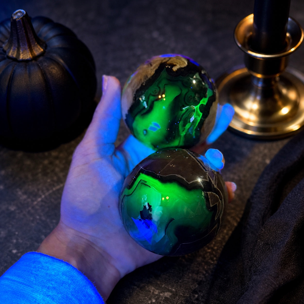 Volcano Agate Crystal Spheres, UV Fluorescent Crystal Balls