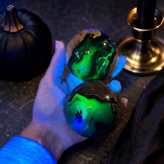 Volcano Agate Crystal Spheres, UV Fluorescent Crystal Balls