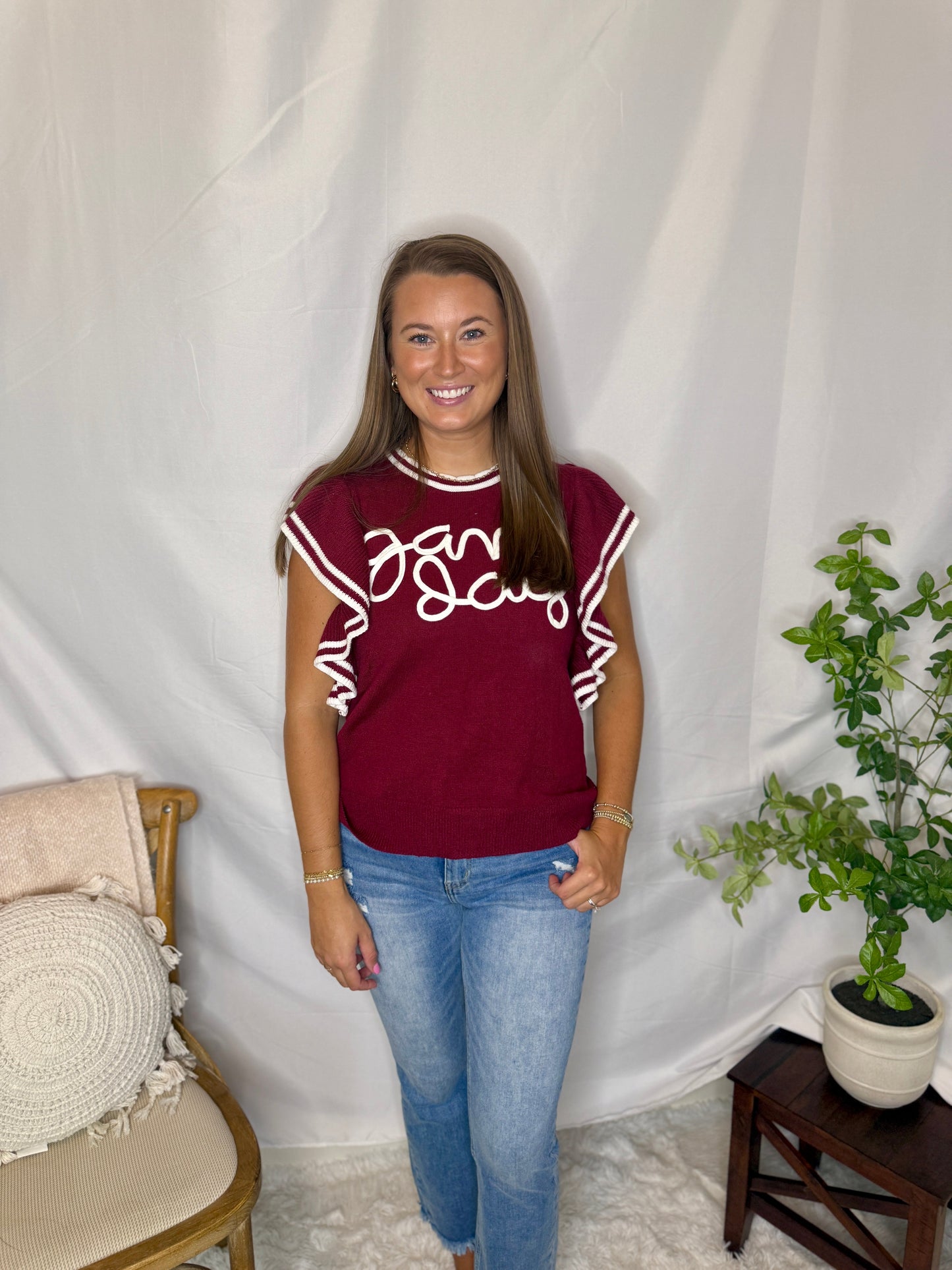 Gameday Ruffle Sleeve Sweater