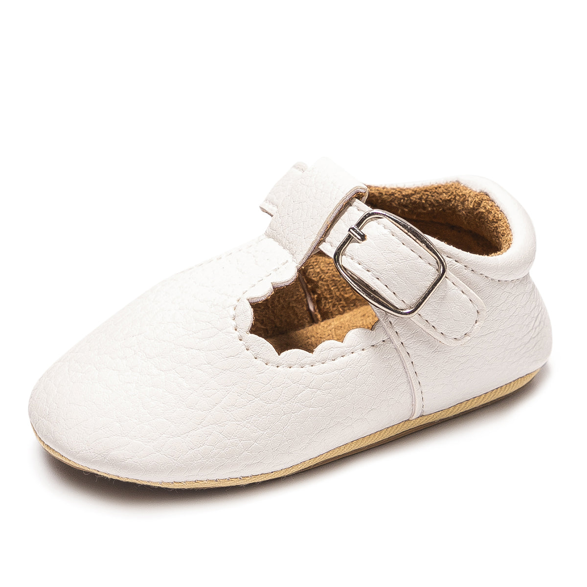 Baby Girl's Scalloped, T-strap All Occasion Shoes (White)
