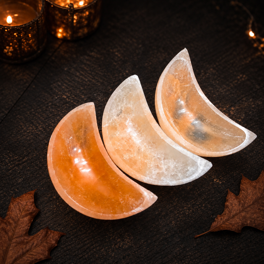 4" PEACH Selenite MOON Bowl