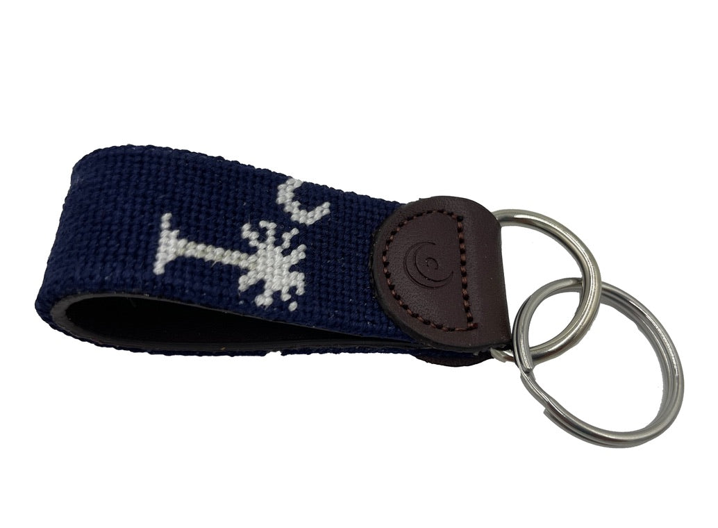 South Carolina Crescent Moon and Palmetto Hand-stitched Needlepoint Key Fob