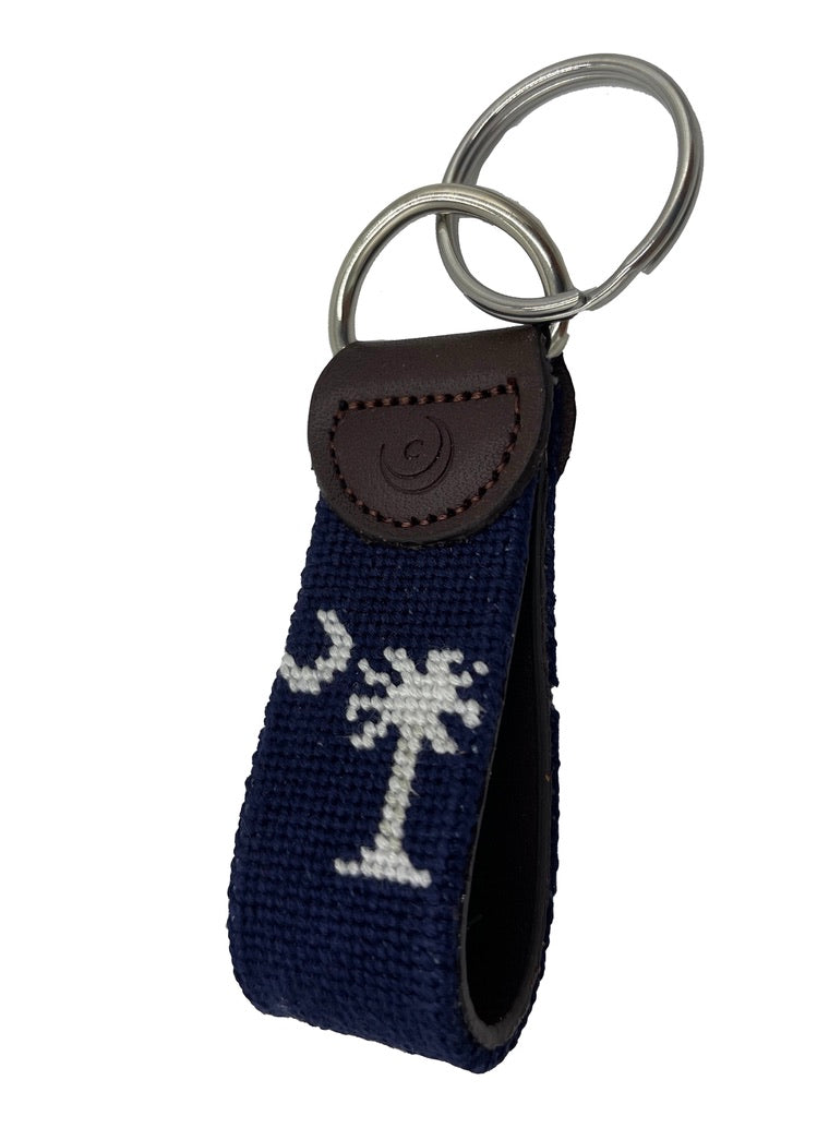 South Carolina Crescent Moon and Palmetto Hand-stitched Needlepoint Key Fob