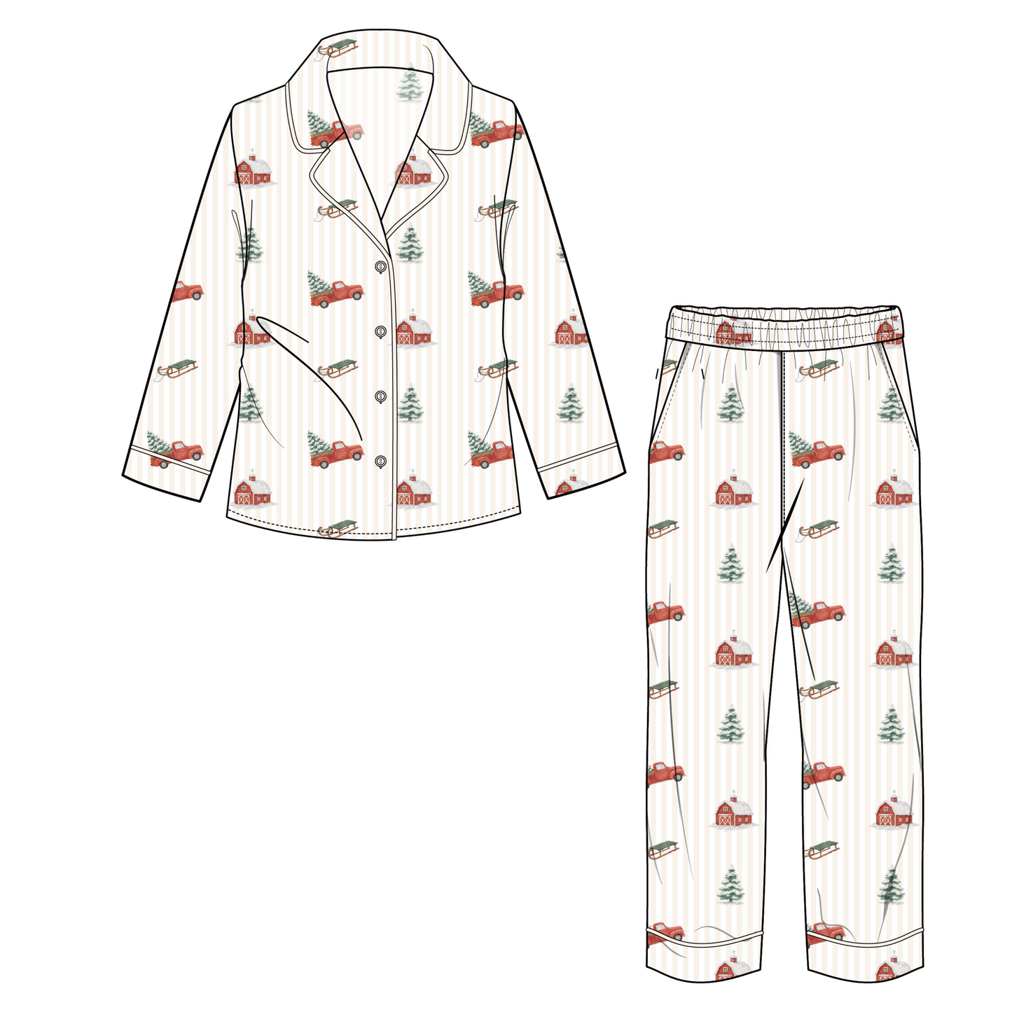 Little Red Truck Adult Unisex Button Down Set