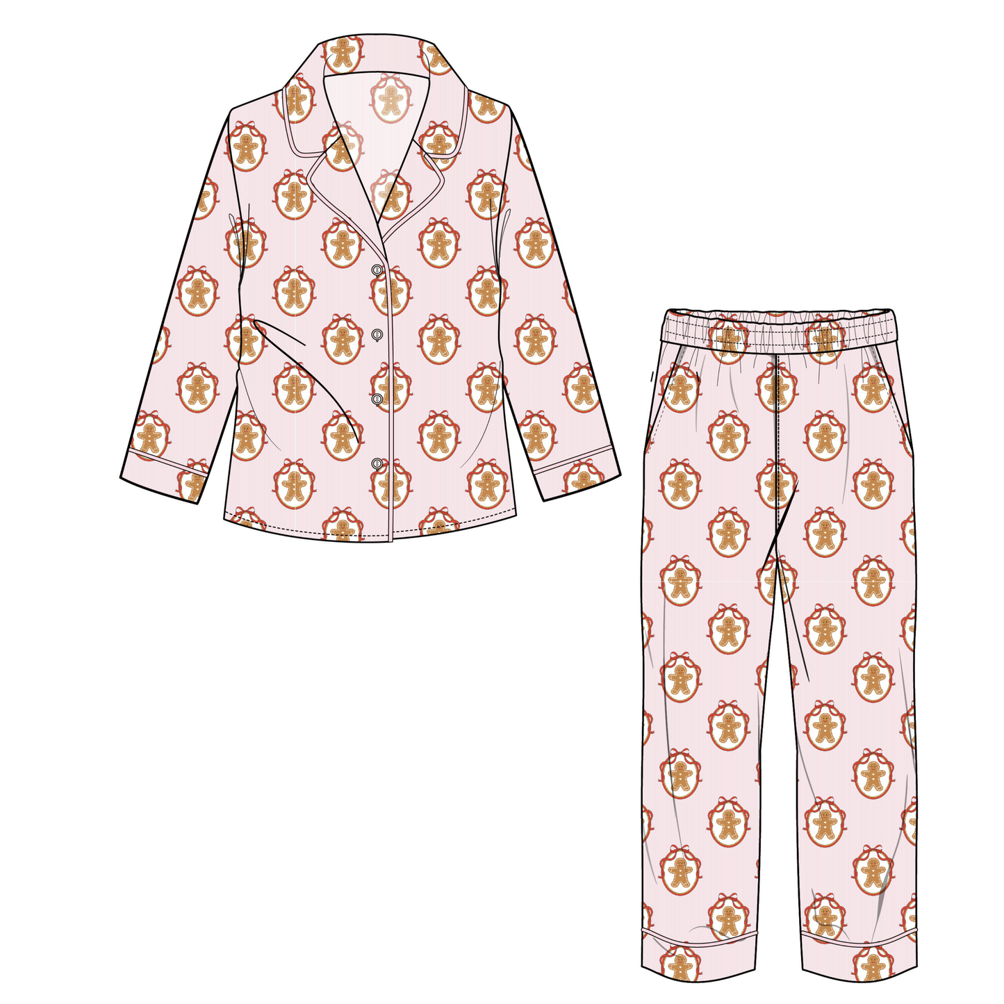 Pink Gingerbread Youth Unisex Button Down Set