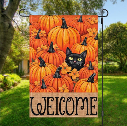 Pumpkin Cat Fall Garden Flag