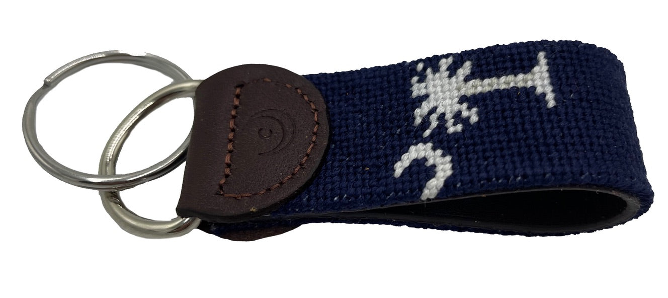 South Carolina Crescent Moon and Palmetto Hand-stitched Needlepoint Key Fob