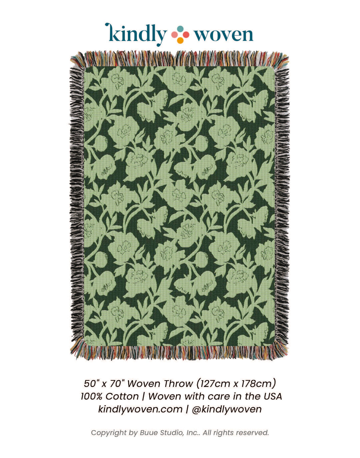Green Floral Jacquard Woven Throw Blanket, Reversible Cotton Throw, Made in USA | Addy Spruce