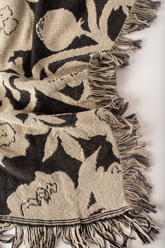 Neutral Floral Jacquard Woven Throw Blanket, Reversible Cotton Throw, Made in USA | Addy Tuffet