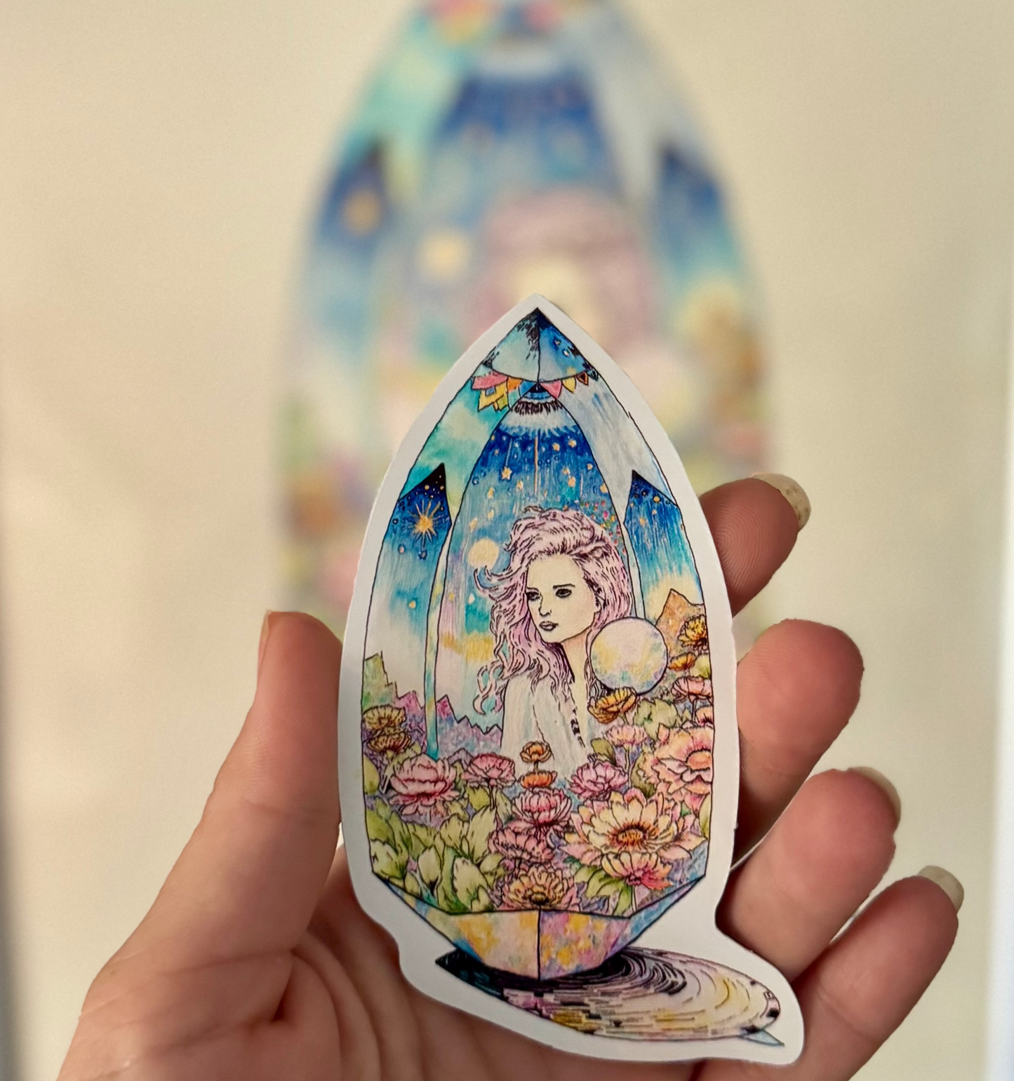 Keeper of Quartz Dreams 4" Weatherproof Vinyl Sticker - Fantasy Crystal Art