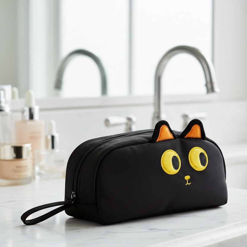 Black Cat Embroidered Cosmetic Case