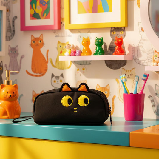 Black Cat Embroidered Cosmetic Case