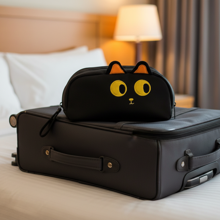 Black Cat Embroidered Cosmetic Case