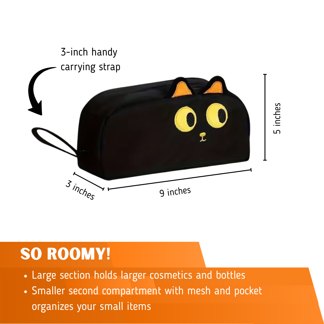 Black Cat Embroidered Cosmetic Case