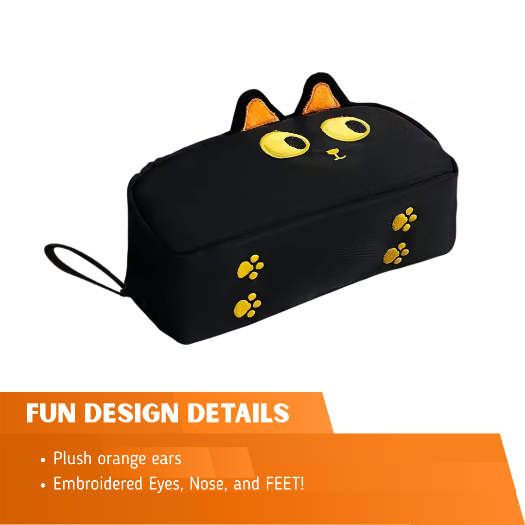 Black Cat Embroidered Cosmetic Case