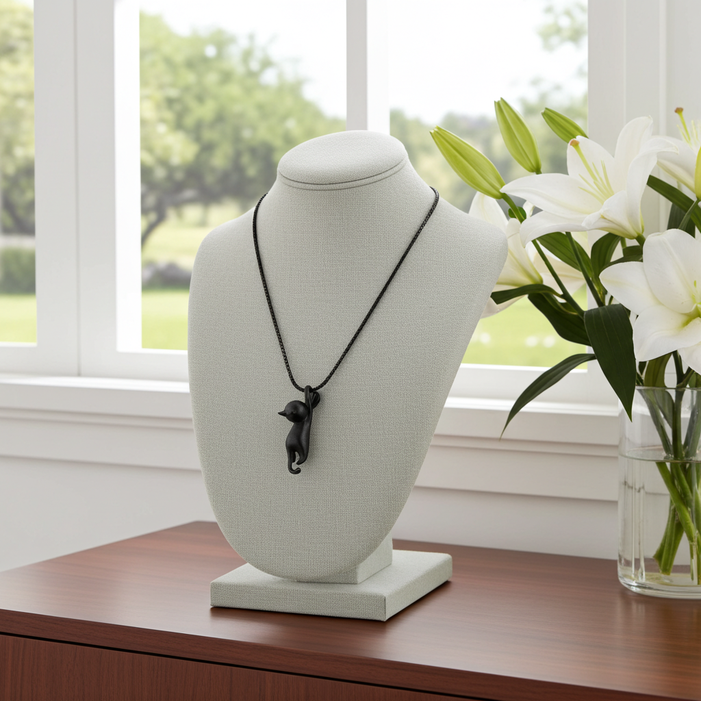 Hold On Tight | Rustic Black Cat Necklace