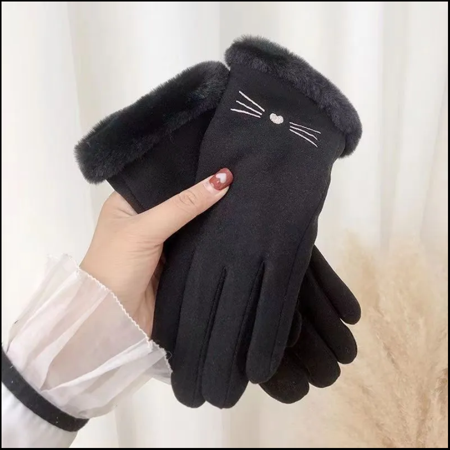Cat Face Fur Cuff | Winter Gloves