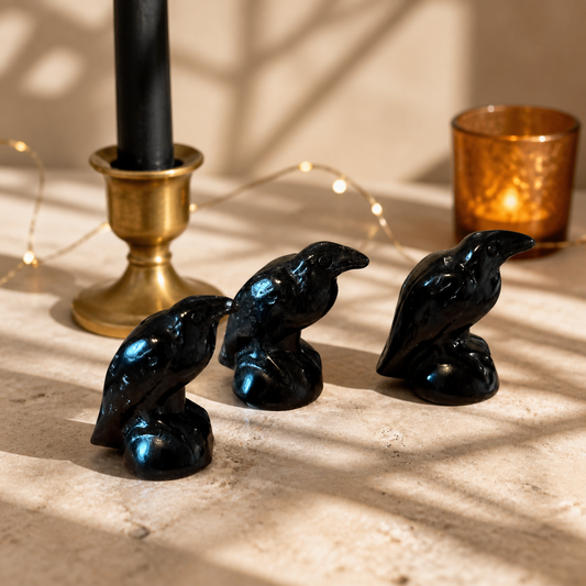 Black Obsidian Raven / Crow Figurine, Crystal Raven, Stone Crow