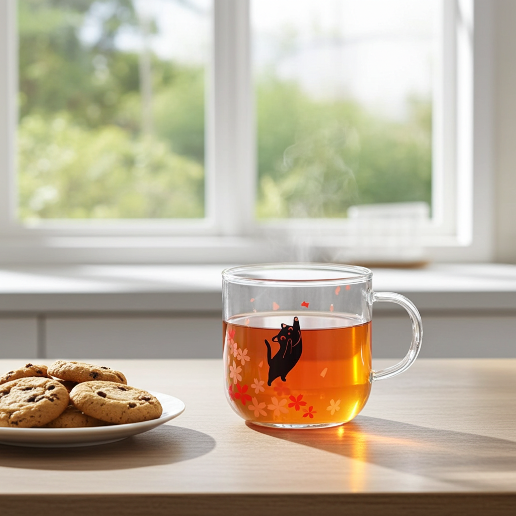 Glass Cat Mug | Sakura Cat Mug
