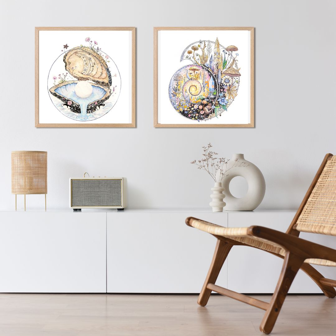 Pearl of Wisdom - Oyster Shell 10x10", 5x7" Art Print with Poem