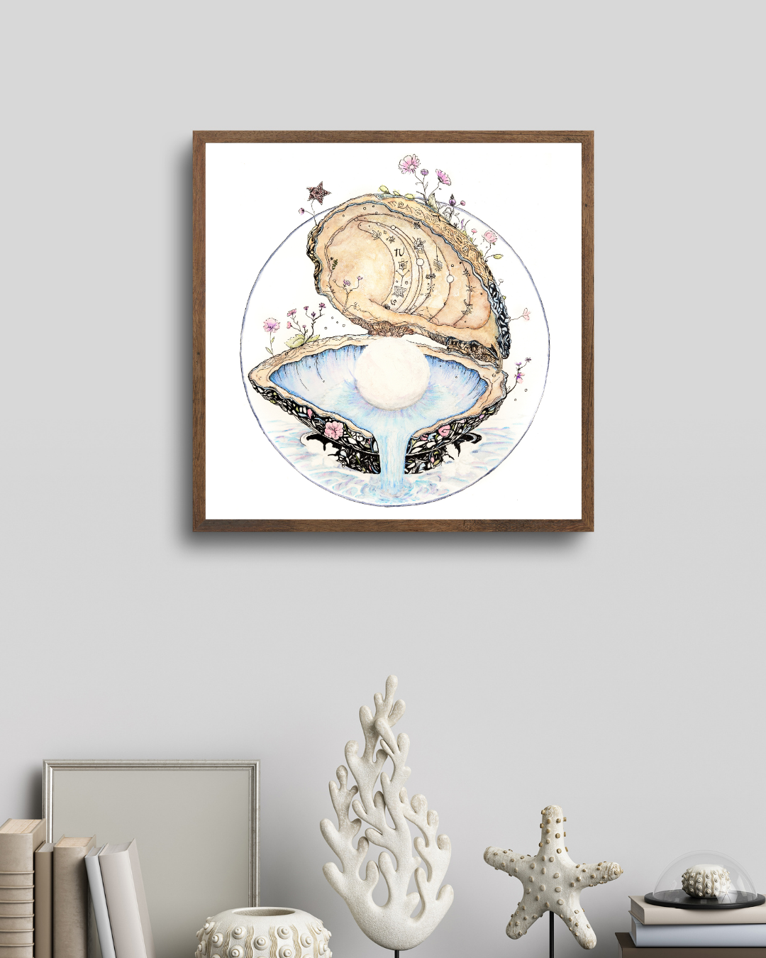 Pearl of Wisdom - Oyster Shell 10x10", 5x7" Art Print with Poem