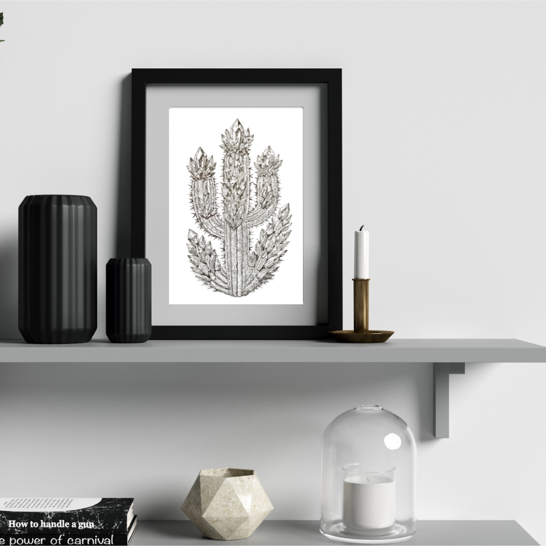 Crystal Cactus Art Print – Mystical Desert Crystal Art with Poetry