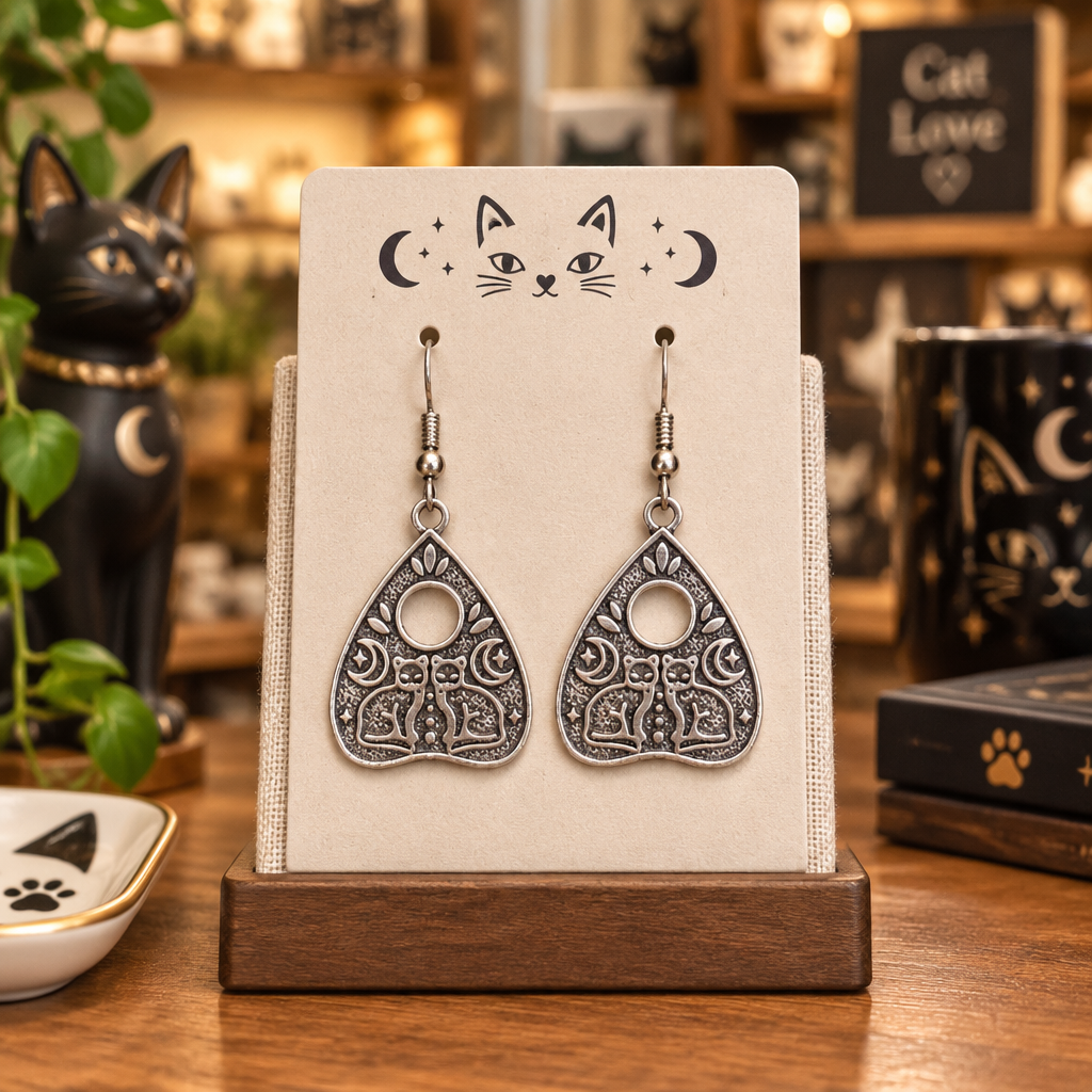 Cats on Ouija Planchette Earrings
