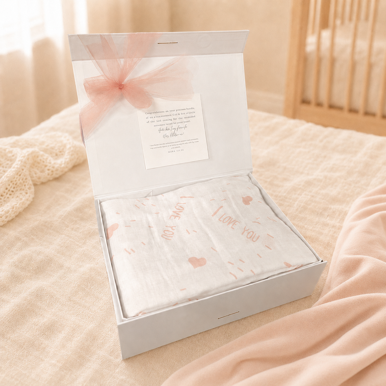 Swaddle Muslin Blanket: I LOVE YOU, Girl Newborn Gift