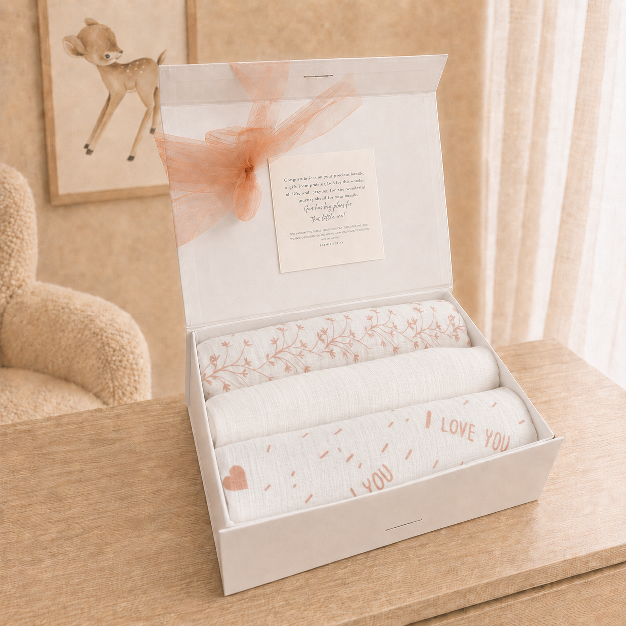 Swaddle Muslin Blankets: IN THE MEADOW, Set of 3, Girl Newborn Gift