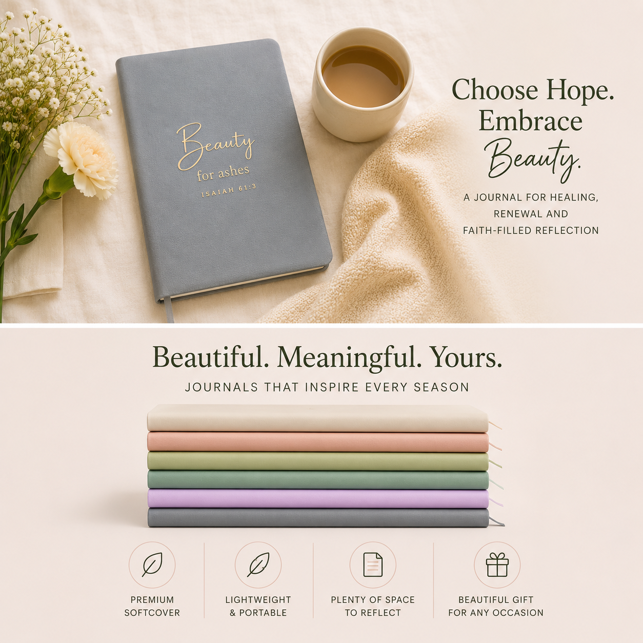 Journal: HeyPeacock Journal, PREMIUM Soft Leather - BEAUTY FOR ASHES