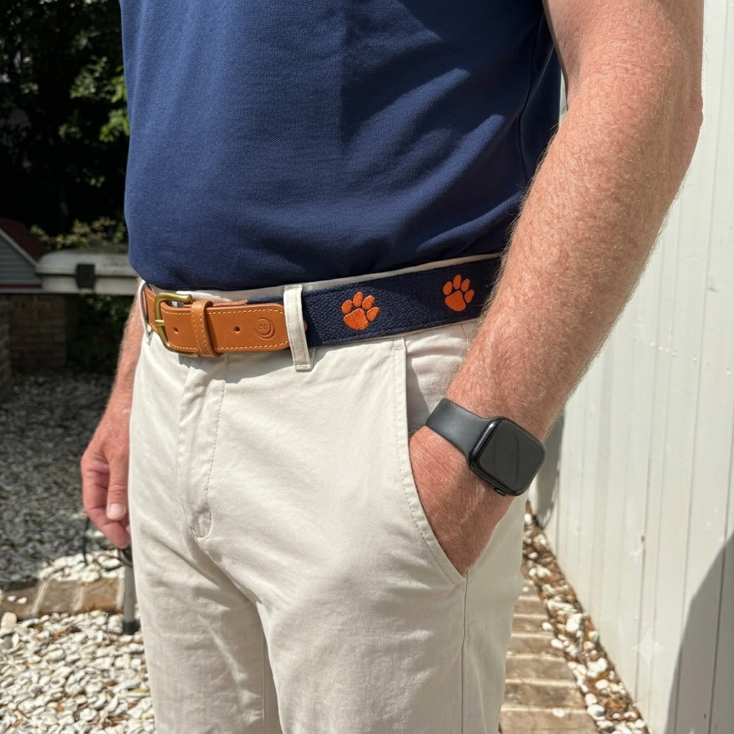 Clemson University Tigers - Officially Licensed - Orange Paw Embroidery on Navy Blue Canvas Web Belt