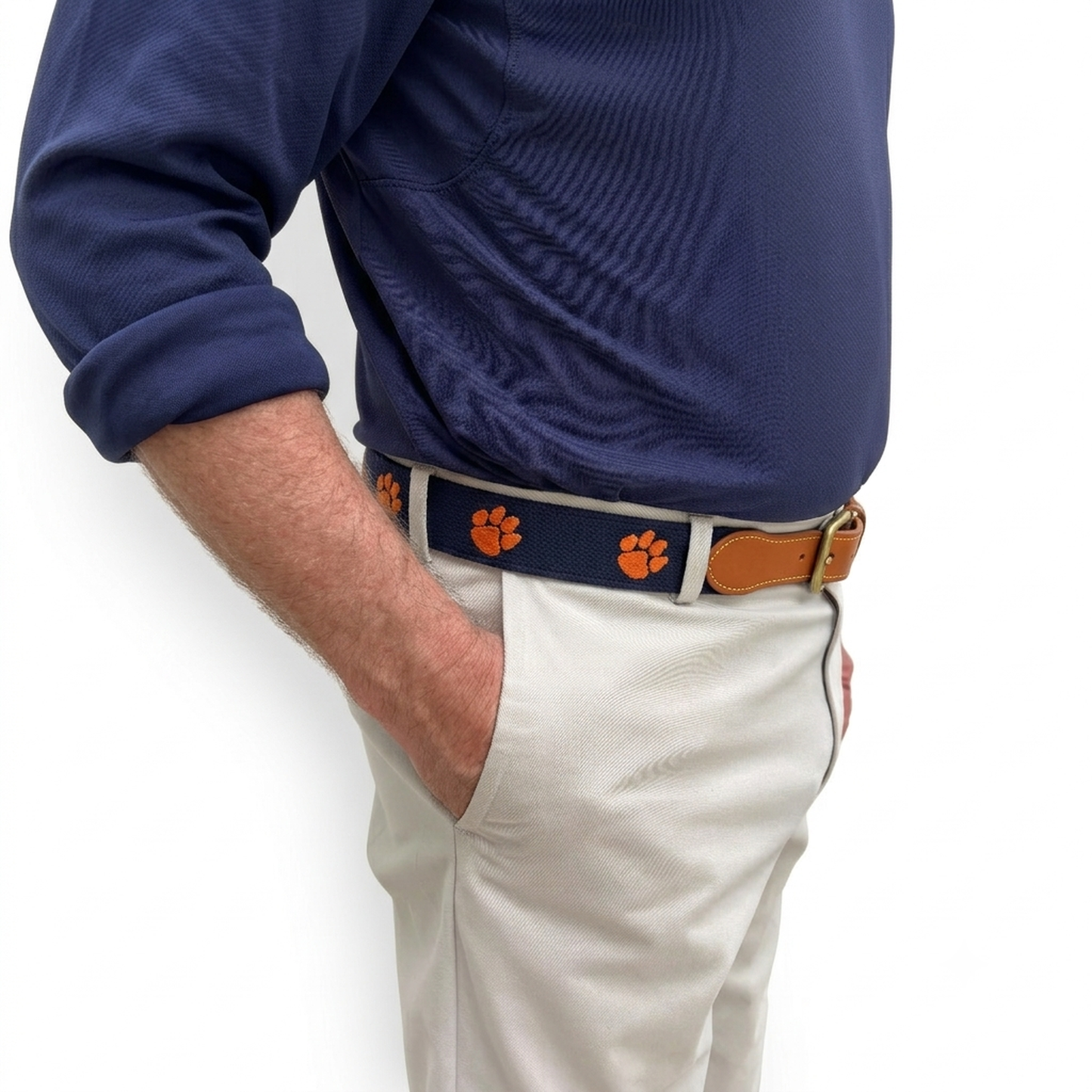 Clemson University Tigers - Officially Licensed - Orange Paw Embroidery on Navy Blue Canvas Web Belt