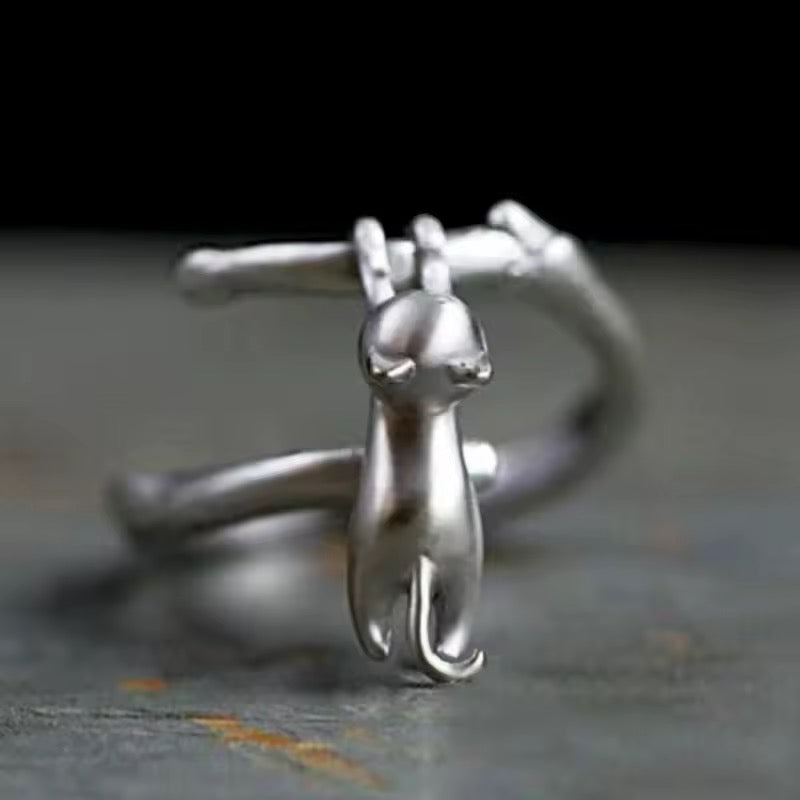 Hang In There Cat | Sterling Silver Adjustable Ring