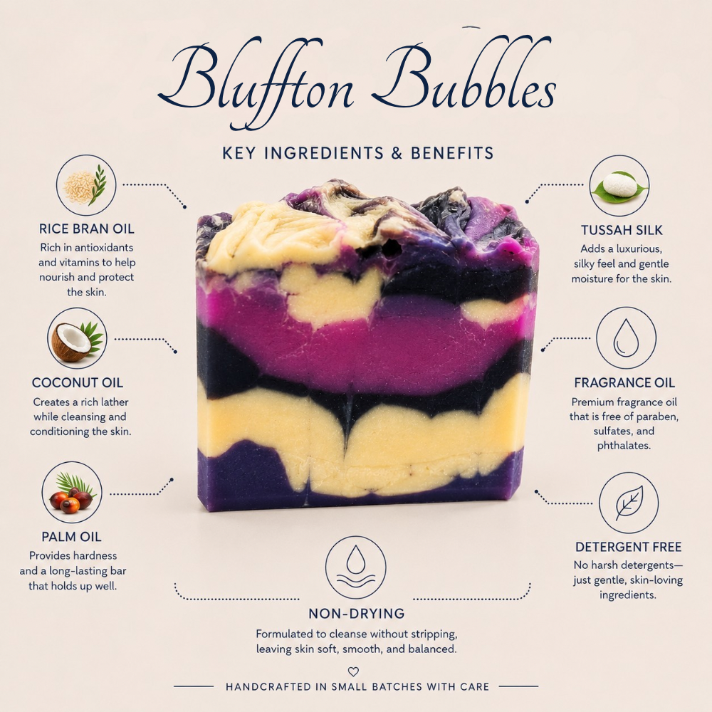 Bluffton Bubbles Artisan Soap| Black Raspberry Vanilla Scented Handmade Soap