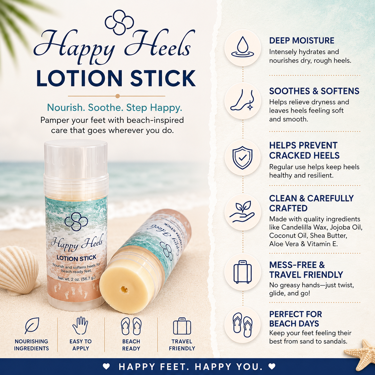 Happy Heels Lotion Stick | Moisturizing Stick for Dry Cracked Feet