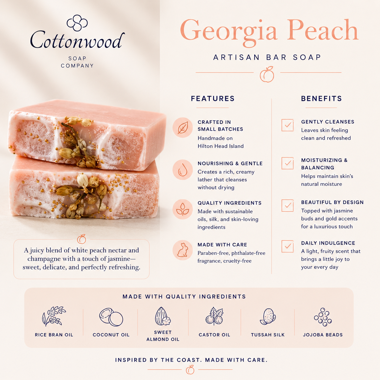 Georgia Peach Artisan Soap | Peach Champagne Scented Handmade Soap