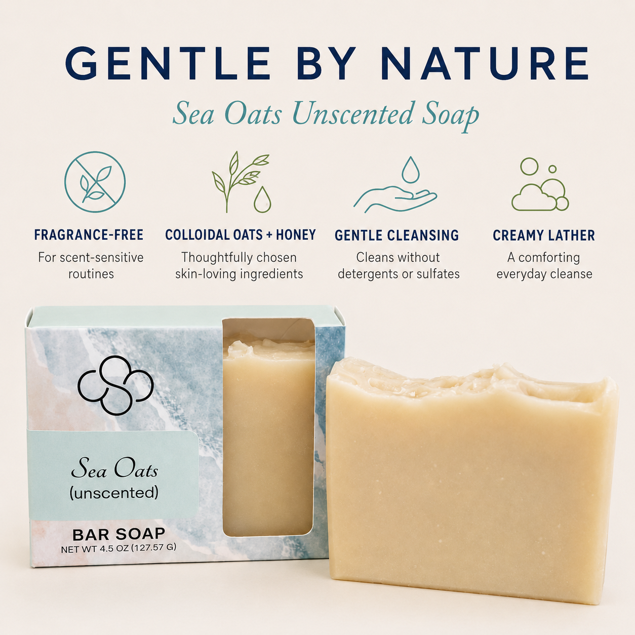 Sea Oats- Unscented, All-Natural Artisan Soap