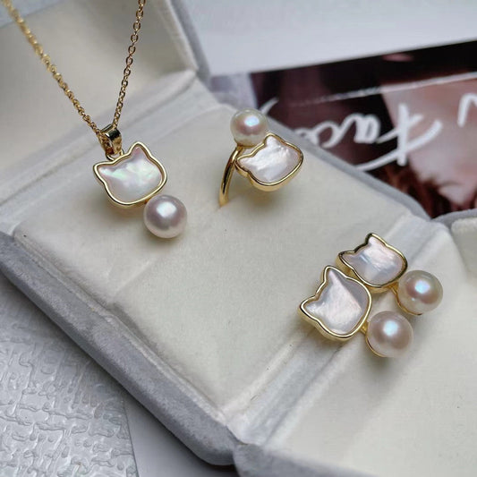 Mother of Pearl & Freshwater Pearl | Earrings + Necklace + Ring