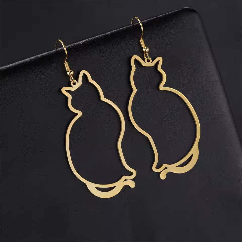 Fat Cat Earrings | Gold | Stainless Steel