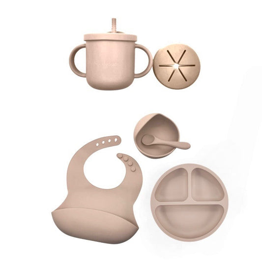 HeyPeacock Baby and Toddler Feeding Sets, Food-Grade Silicone (Brown)