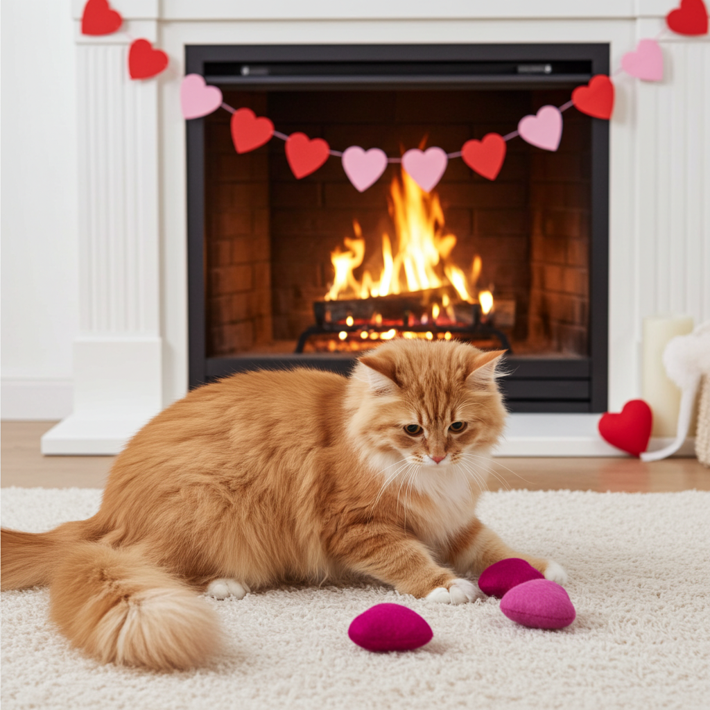 Eco-Friendly Wool Felt Heart Cat Toys - Set of 2