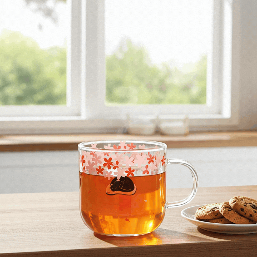 Glass Cat Mug | Sakura Cat Mug