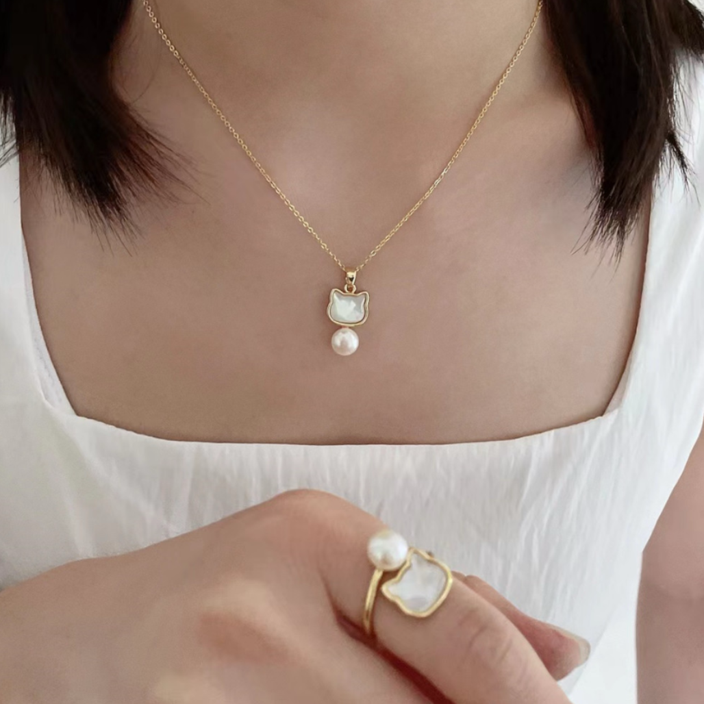 Mother of Pearl & Freshwater Pearl | Earrings + Necklace + Ring