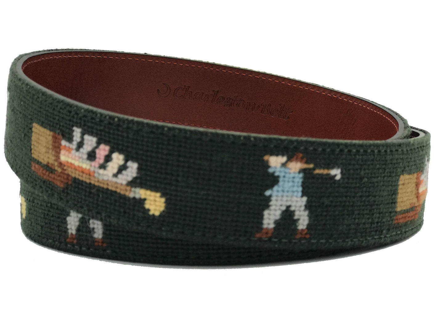 Charleston Belt Golf Forever Leather Needlepoint Belt